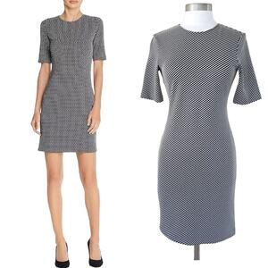 THEORY Rijik Checkered Claymont Sheath Dress Size 4 Black White Short Sleeve